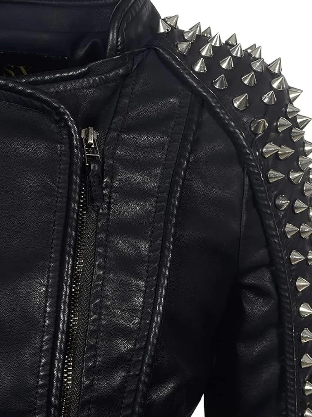 Women's Black Studded Leather Moto Jacket